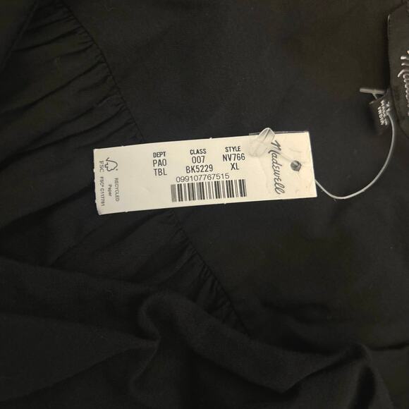 NWT Madewell Ruffled Pintucked Long-Sleeve Top True Black Size XL - Picture 9 of 11